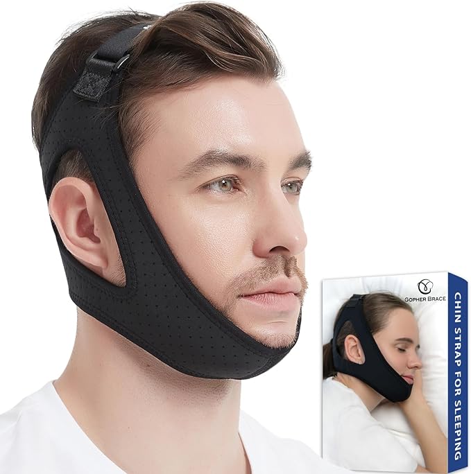 Chin Strap for CPAP Users - Adjustable Mask Bandage Keeping Mouth Closed - Better Night's Sleep Chin Strap for Snoring for Men and Women (Black)