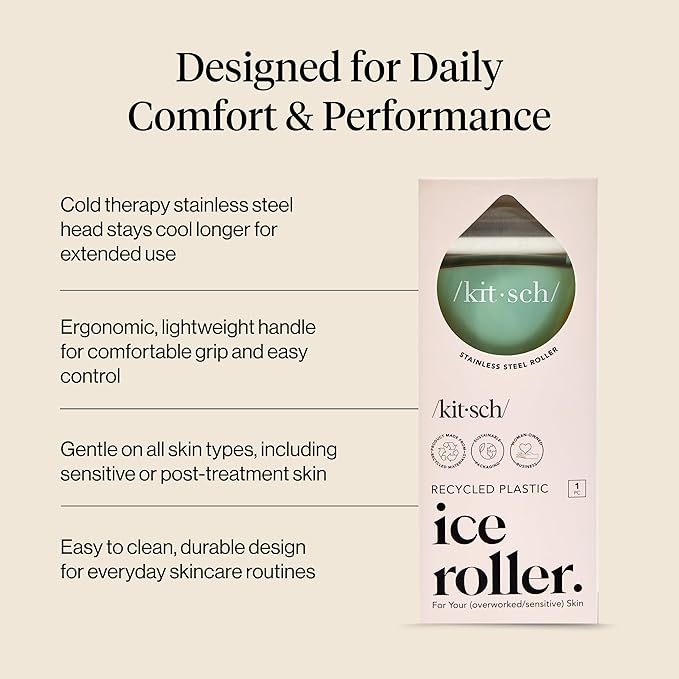 Kitsch Ice Roller for Face – Stainless Steel Ice Face Roller to Reduce Puffiness, Redness & Headaches – Cooling Facial Roller for Skin Care, Irritation Relief & Spa-Like Experience at Home - Mint