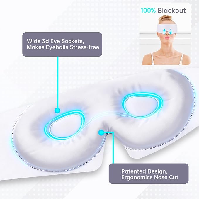 Calm&Relax Bamboo Sleep Mask: 3D Blackout Sleeping Eye Mask for Side Sleepers - Zero Pressure Eye Covers for Travel Airplane(White)