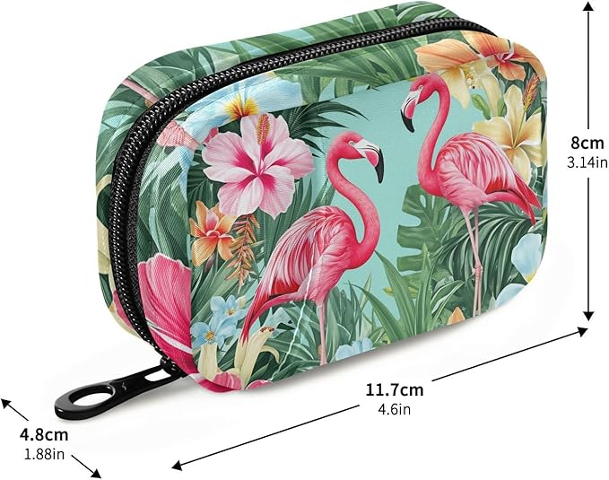 Tropical Flamingo Palm Leaves Pill Organizer Case Summer Floral 7 Day Travel Pill Box with Zipper Portable Weekly Vitamin Medicine Supplement Holder Pouch Bag