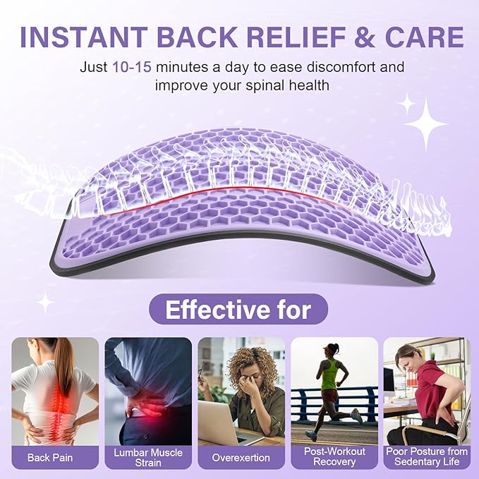 Adjustable Lumbar Support Board | Extra-Wide Back Stretcher for Lower Back Pain Relief | Back Cracker Board for Spinal Decompression | Back Cracking Device