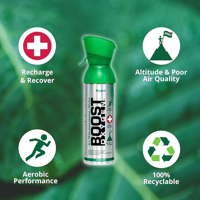 Boost Oxygen Medium Natural 5 Liter Canister | Respiratory Support for Aerobic Recovery, Altitude, Performance and Health (12 Pack)