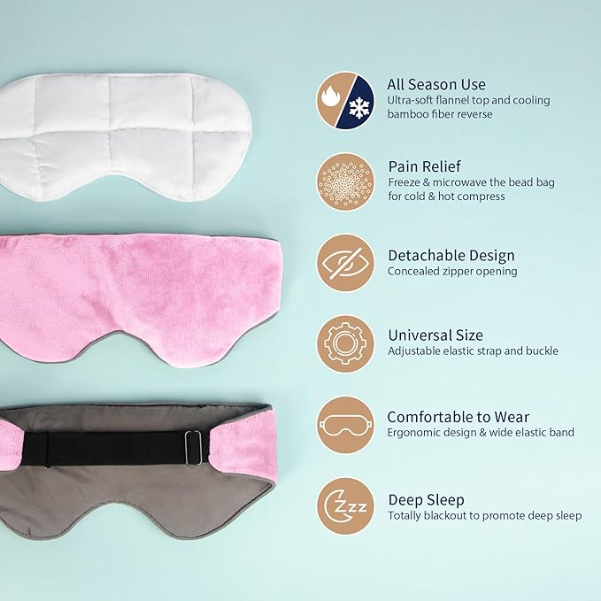 Mr. Sandman Weighted Eye Mask for Sleeping, Blackout Sleep Mask, Reversible Cool & Cozy Compress for Dry Eyes, Headache Migraine Relief, Eye Cover for Travel, Gifts for Women & Men, 0.5 lb, Pink