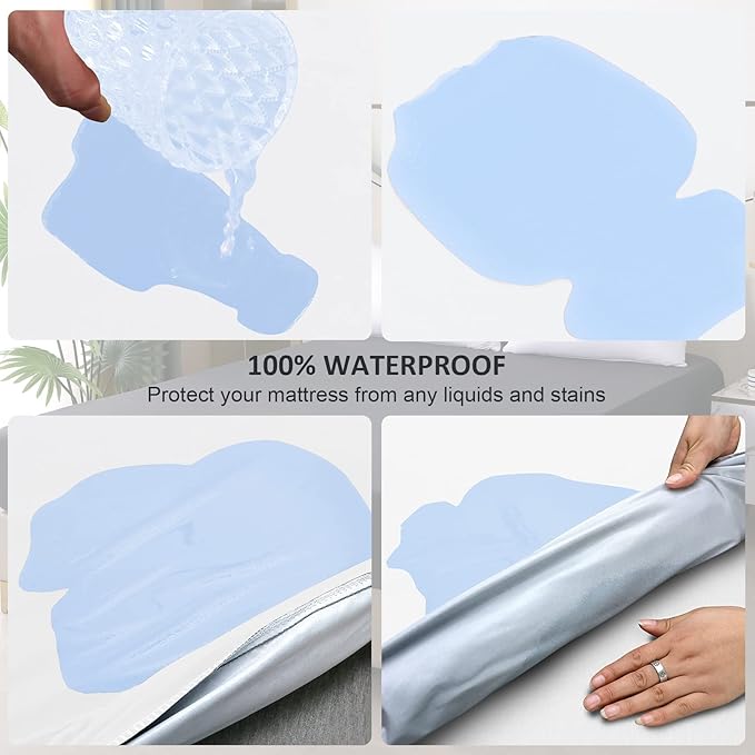 Twin XL Mattress Protector Waterproof, Fitted Sheet Style Breathable Mattress Cover with Deep Pocket Fits Up to 18'', Noiseless Bed Cover for Kids Adults Pets, Machine Washable (White, 39'' X 80'')