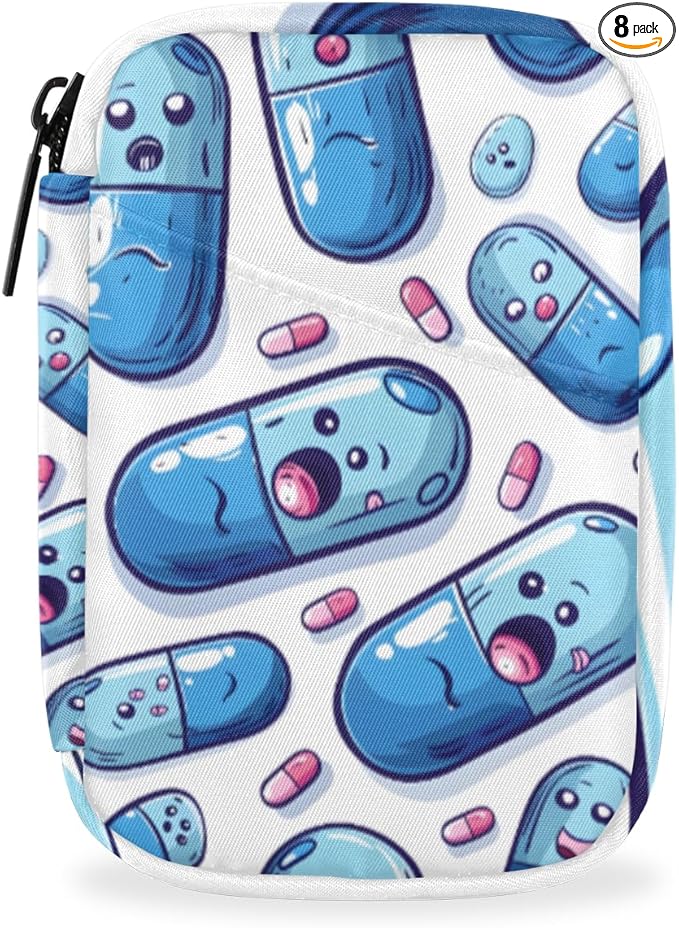 Portable Pills Organizer for Purse, Pill Cases Organizers 7 Day Medicine Travel Case, Personal Week Pill Organizer Cute Zipper Medication Bag Containers for Vitamin, Supplement (Cute Capsule)