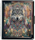 Metal 7 Day Pill Organizer, Weekly Pill Case 8 Compartments, Travel Pill Box for Purse & Pocket, Small Medicine & Vitamin Organizer, PP Dividers, Secure Clasp (Mystic Wolf)