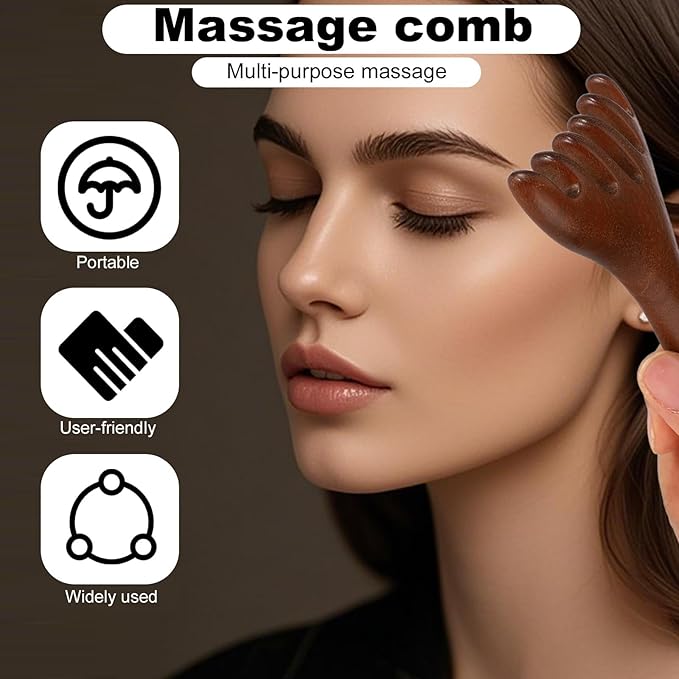 2pcs Wooden Massage Comb, Six-Claw Fishtail Scalp Massager Meridian Scalp for Eye Face Neck & Shoulder Six Touch Comb Manual Head Scratcher Massager Tool for Men & Women