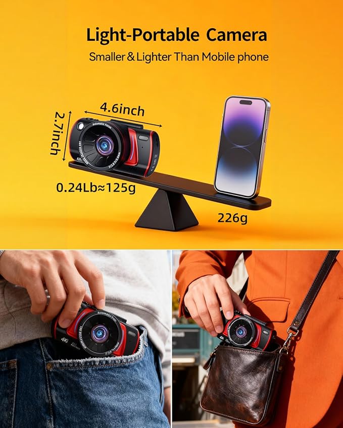4K Digital Camera for Photography Autofocus,64MP WiFi Vlogging Camera with 3” 180° Flip Screen for YouTube,18X Zoom Travel Camera for Beginners,32GB Card & Rechargeable Battery (Black)