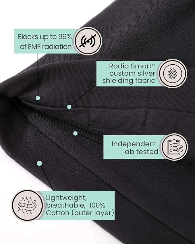 Radia Smart® EMF Protection Ultimate 100% Organic Cotton Slouch Beanie, 5G Blocking, RF Shielding, EMF Protection, Brain Coat, Black