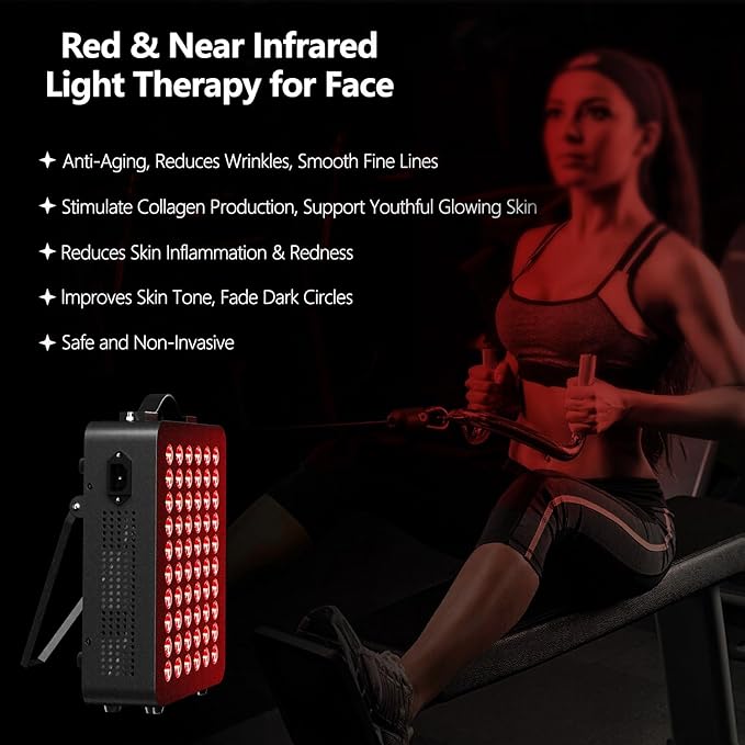 Red Light Therapy, Dual Chip Clinical Grade with 60 LEDs Device, High Power Near-Infrared Panels at 660nm/850nm, Timer Function for Body, Pain Relief, Face, Improve Sleep, Skin Health, (Black)