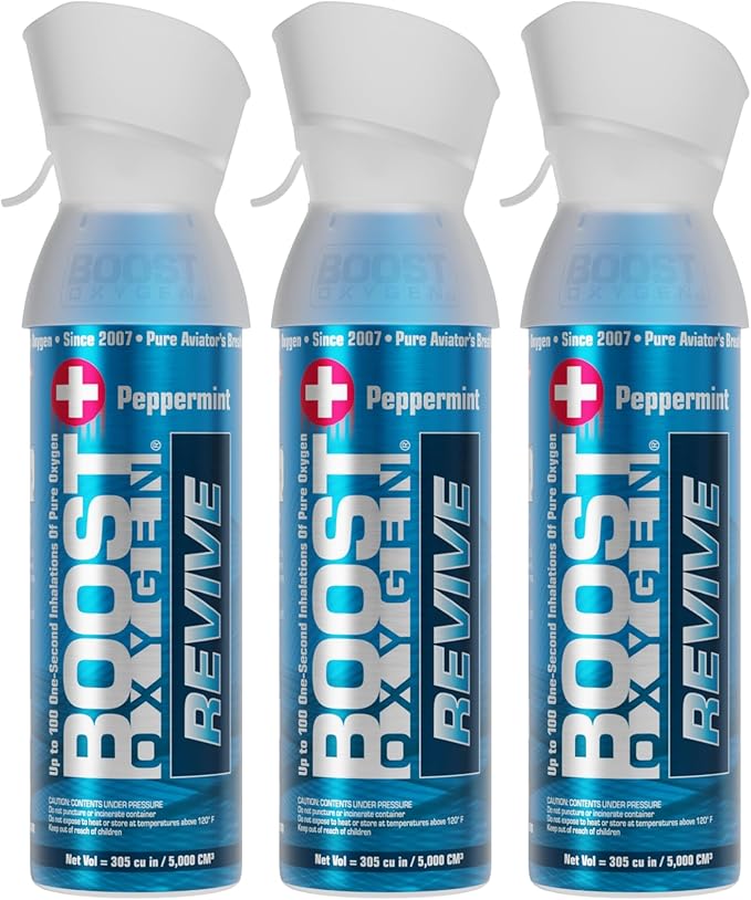 Boost Oxygen Medium Revive Peppermint Aroma 5L Canister | Respiratory Support for Aerobic Recovery, Altitude, Performance & Health (3 Pack)
