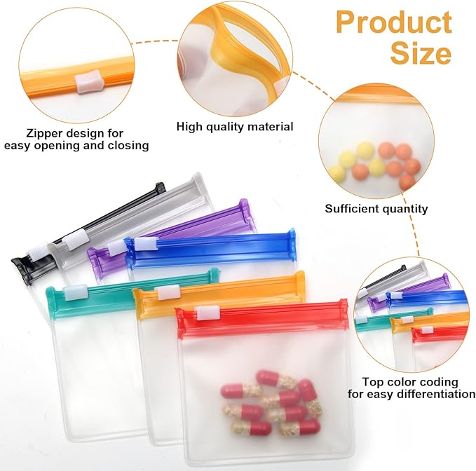 70 Pieces Pill Pouch Bags Zippered, Anglecai Reusable Pill Pouch for Medicine Bags Portable Self Sealing Travel Medicine Packets with Slide Lock Drug Baggies