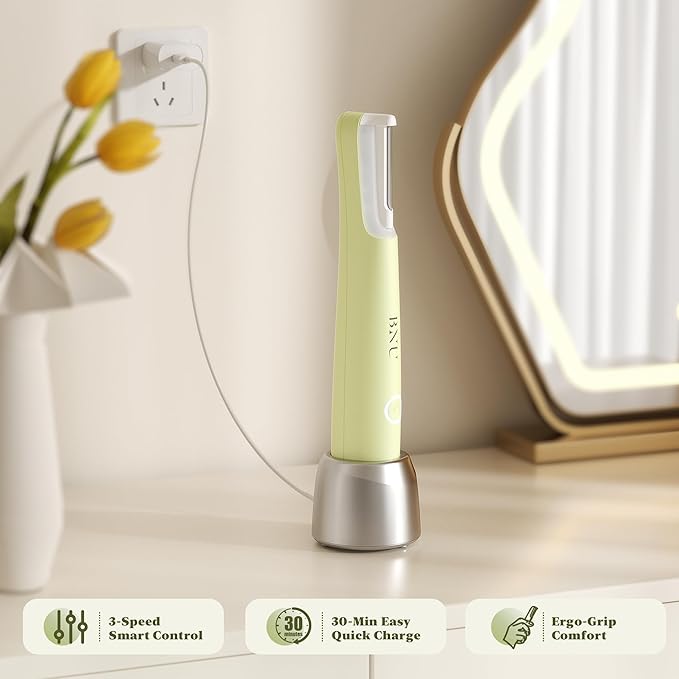 BNU Dermaplaning Tool for Face, Dermaplane Razor for Women Face LED Light Facial Exfoliation & Peach Fuzz Hair Removal, 3 Speeds Rechargeable Sonic Edge Technology 10 Refill Blades Green