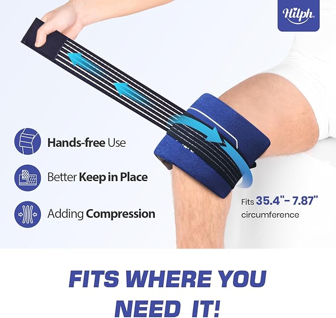 Hilph Ice Packs for Injuries Reusable (3-Piece Set), Large Gel Hot Cold Ice Packs with Strap for Back, Shoulder, Hip and Knee, Flexible Ice Wrap Cold Compress for Joints & Muscle Pain (10.8" x 5.5")
