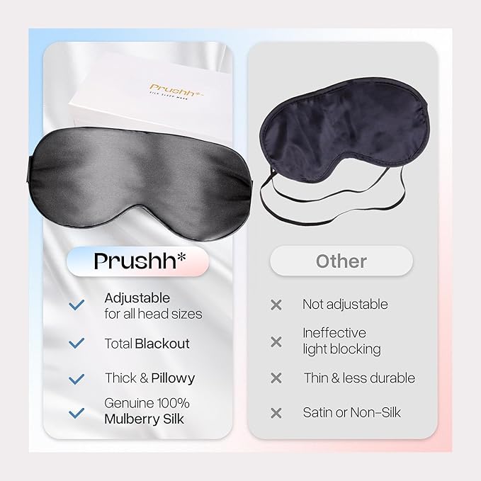 Adjustable Blackout Silk Sleep Mask - Luxurious 100% Pure Mulberry Eye Mask for Restful Sleep & Travel, Hypoallergenic, Cooling, for Women & Men, Grade 6A Silk (Charcoal Grey)