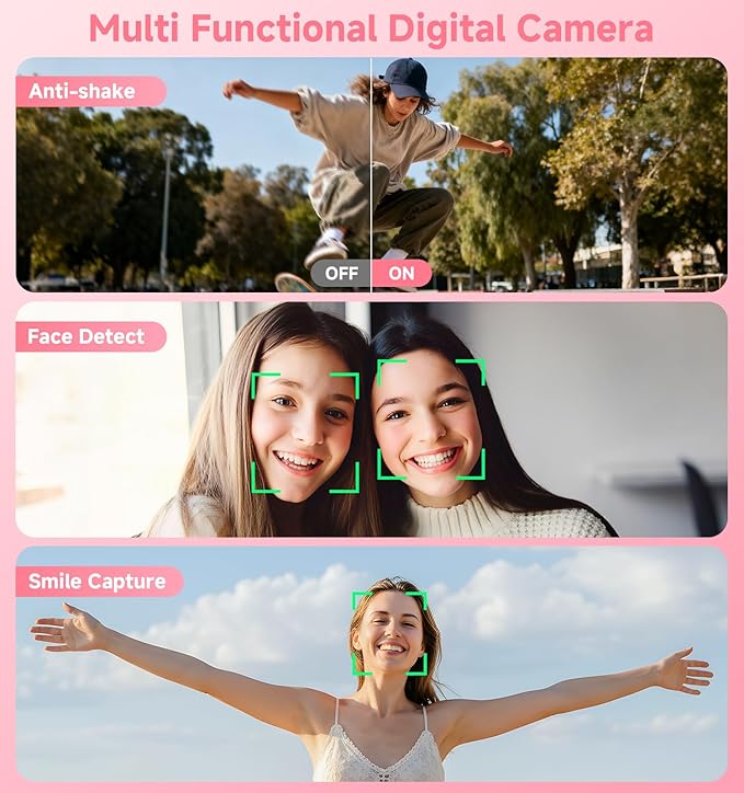 Camera Digital,56MP Dual-Screen Travel Camera with Auto Focus,Smile Capture,Anti-Shake,16X Zoom,32GB SD Card Compact Cameras Gift for Boys Girls Teens
