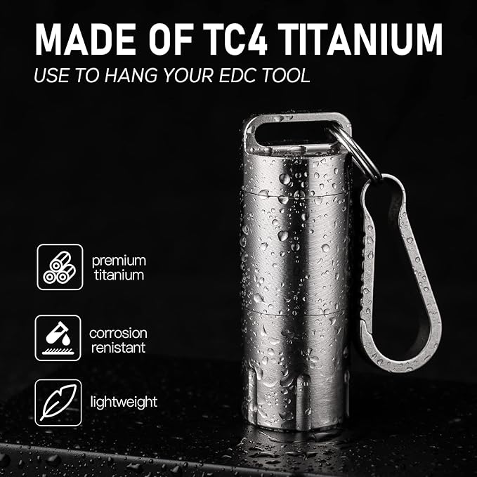 TISUR Titanium Small Pill Holder Keychain, Portable Pill Case Waterproof Pocket Pill Box Container Carrier to Hold Pills, Vitamins, Fish Oil, Supplements