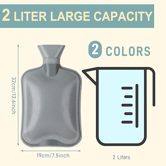Hot Water Bottle, Fythao Rubber Hot Water Bottle for Pain Relief, Hot Water Bag for Cramps, Bed Warmer for Hand Feet Waist