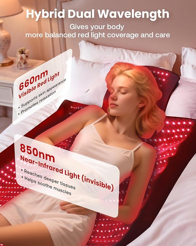 Red Light Therapy Mat for Body 74"x33", 1400pcs Full Body Infrared Red Light Therapy Blanket with Dual-Wavelength LEDs (660nm&850nm), Pulse Modes, Timer & Intensity Control