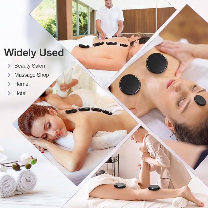 Hot Stones Massage Set, 14Pcs Basalt Portable Stone Kit with Warmer, Professional Rocks for Home Spa Warming Therapy Relaxing Pain Relief