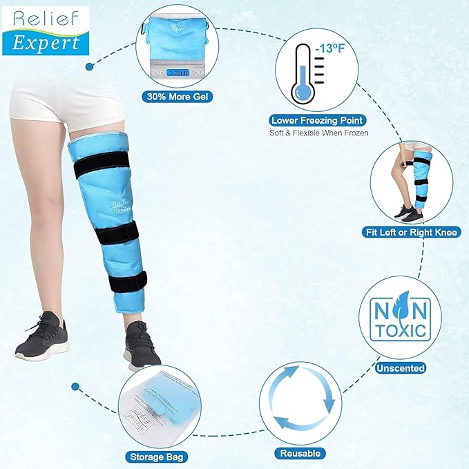 Relief Expert Large Leg Ice Pack Wrap – Reusable Gel Cold Pack for Leg, Knee, Thigh & Hip with 3 Adjustable Straps, Cold Compress Wrap for Muscle Recovery & Soothing Support After Workout