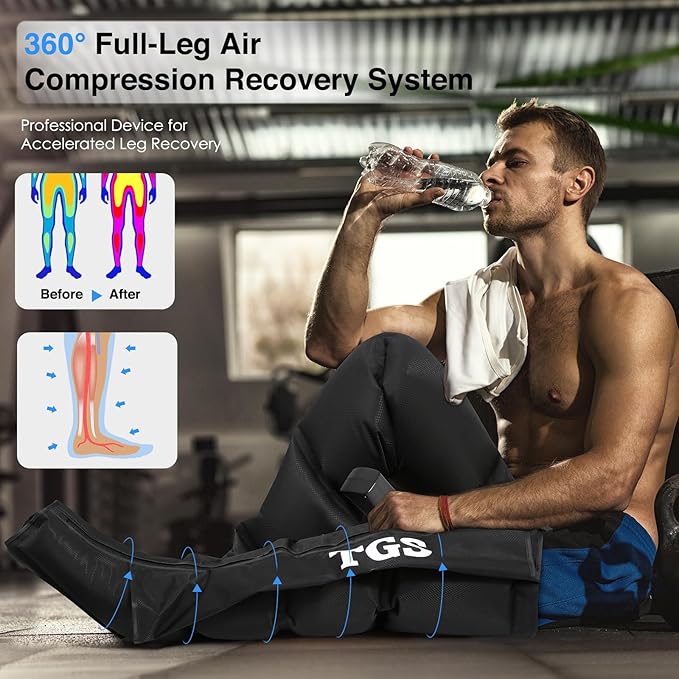 TGS Leg Massager for Circulation and Pain Relief FSA Thigh Compression Boots Professional Calf Recovery Compression System Full Leg Circulation Machine - Reduces Muscle Fatigue for Athletes/Seniors