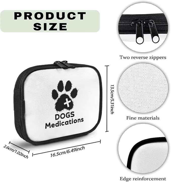 Weekly Pill Organizer Box Letters Paw Print Medicine Case with Zipper Compact Travel Supplement Holder Small Vitamin Storage Bag for Travel