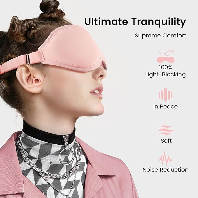 Audree Earplugs-Eye Mask for Sleeping - Complete Sleep Solution with Sleep Ear Plugs and 100% Light Blocking Eye Mask for Men and Women | Ideal for Travel, Napping, Gift, Meditation, Shift Work, Pink