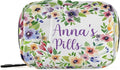 Custom Pill Box 7 Day Pill Case Bag Watercolor Spring Flowers Personalized Name Travel Pill Organizer Bag with Zipper Portable Weekly Case Compact Size for Vitamin Supplement Holder