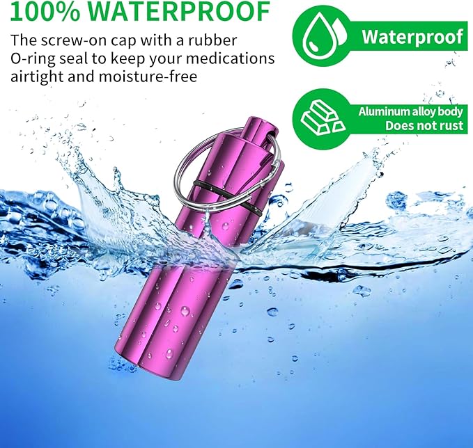 Small Pill Box,(5 Pack) Keychain Pill Holder Portable Mini Travel Pill Container Metal Case Bottle with Keyring