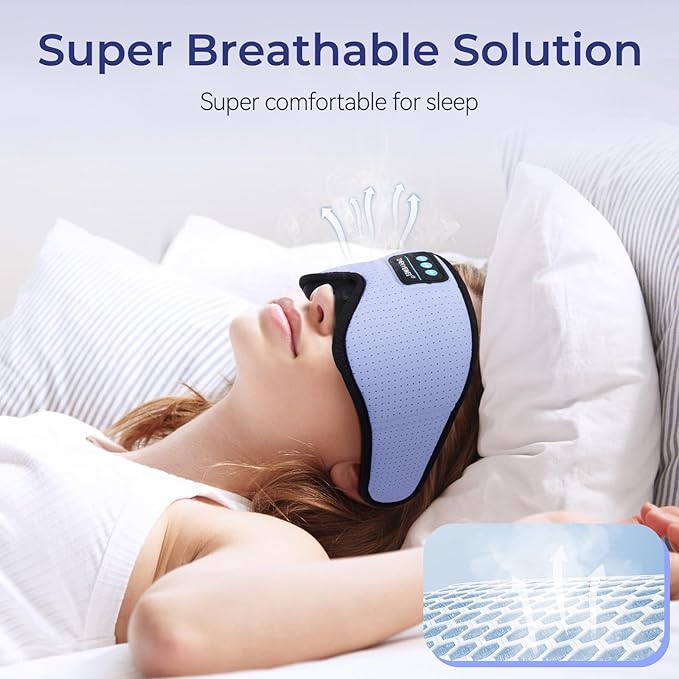 Sleep Mask with Bluetooth Headphones, 3D Bluetooth Wireless 5.4 Blackout Eye Mask with Timer, Breathable Cotton Sleeping Headphones for Side Sleeper, Travel, Meditation, Gifts for Men Women, Purple