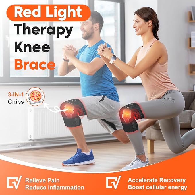 Red Light Therapy for Knee Brace, Knee Heating Pad for Pain Relief, Cordless Infrared Light Therapy Knee Wrap, 660nm & 850nm Red for Body/Joint/Shoulder/Elbow, Gifts for Women Men (2 PCS)