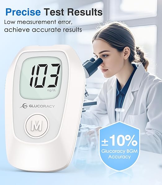 Glucoracy G-425 Blood Glucose Monitor Kit, Blood Sugar Test Kit with Lancing Device, 50 Test Strips and 50 Lancets, Glucose Meter for Home Use, Diabetes Home Testing Kit