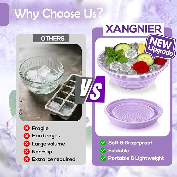XANGNIER Face Bowl for Ice – Collapsible Silicone Facial Ice Bath Bowl for Cold Plunge Therapy, Skin Tightening & Acne Relief – Portable Spa Tool for Home & Travel, Purple