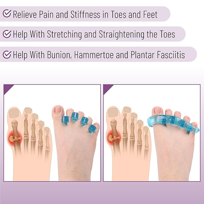 Dr. JK- ToePal Gel Toe Separator, 4 Pairs, Blue, Toe Spacers, Bunion Corrector