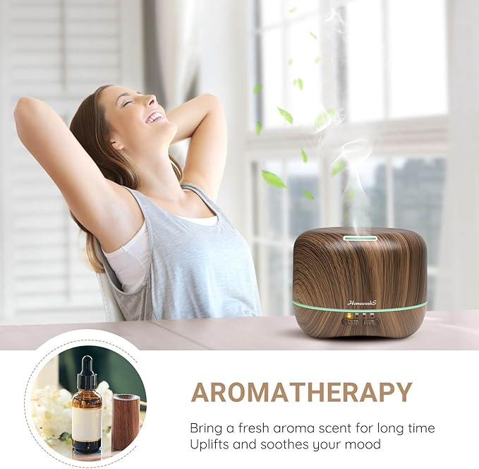 Aromatherapy Essential Oil Diffuser for Room: Air Humidifier Aroma Scent Cool Mist Diffuser Colorful Lights Wood Cute Small Large Waterless Auto Off Ultrasonic Diffusers for Home Bedroom (300ml)