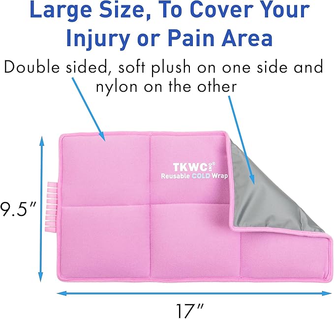 Flexible Reuseable Gel Ice Pack Cold Wrap (Oversize 17.5" x 9.5") for Injuries, Back Pain Relief, Knee Wrap, Surgery Recovery, Ankle, Shoulder Cold Wrap (Pink) by TKWC INC