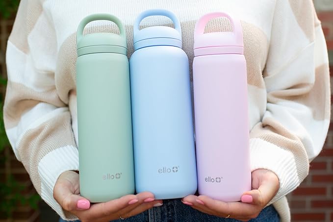Ello Cooper Twist 32oz Stainless Steel Water Bottle with Chug Lid | Leak Proof | Double Walled and Vacuum Insulated | Built in Carry Loop | Dishwasher Safe | Sage