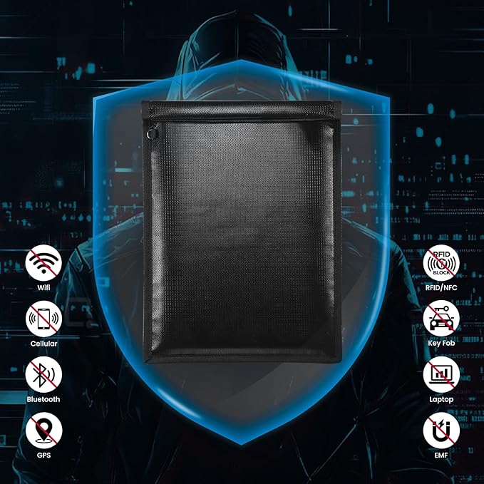 Faraday Bags, Waterproof Fireproof Money Bag for Cash, Important Document Storage Organizer for Valuables, Legal Documents Safe, Fireproof & Waterproof (Black)