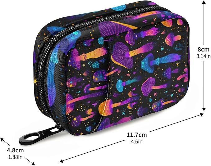 Pill Organizer Box Case Weekly Travel Pill Container Cute Pill Holder 7Day Vitamin Organizer Pill Dispenser Sorter Planner Storage Small Compact Neon-Colored Mushrooms Stars and Dots29