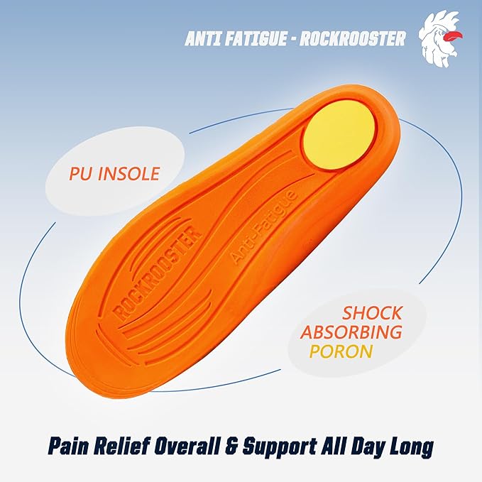 ROCKROOSTER Memory Foam Anti-Fatigue Insoles for Work Boots, Heavy Duty Support Inserts for Men & Women, Arch Support, Fits and Distributes Foot Pressure, Slow Rebound, Standing All Day (RC930-L)