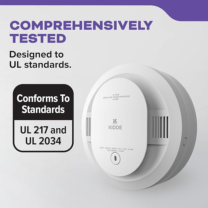Kidde Smoke and Carbon Monoxide Detector, 10-Year Battery Powered, with Voice Alerts, LED Status Lights, 85 dB Alarm, 5 inches, 30CUD10-V, 1 Pack