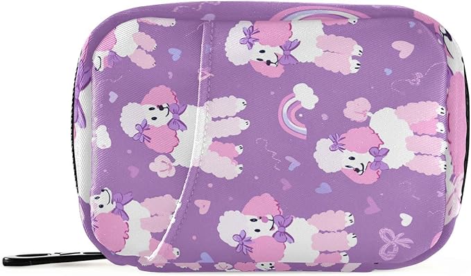 Purple Poodles Hearts Ribbons Rainbows Travel Pill Organizer Case Box Container Weekly Portable Vitamin Medicine Holder Storage Bag with Zipper Removable
