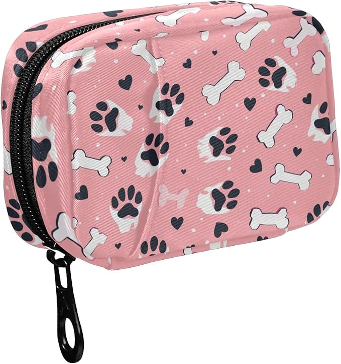 Fustylead Black Dog Paw Prints and Hearts Bones Pill Organizer and Storage Weekly with Zipper, Removable Pill Box Portable Medicine Organizer for Vitamin Fish Oil Supplement