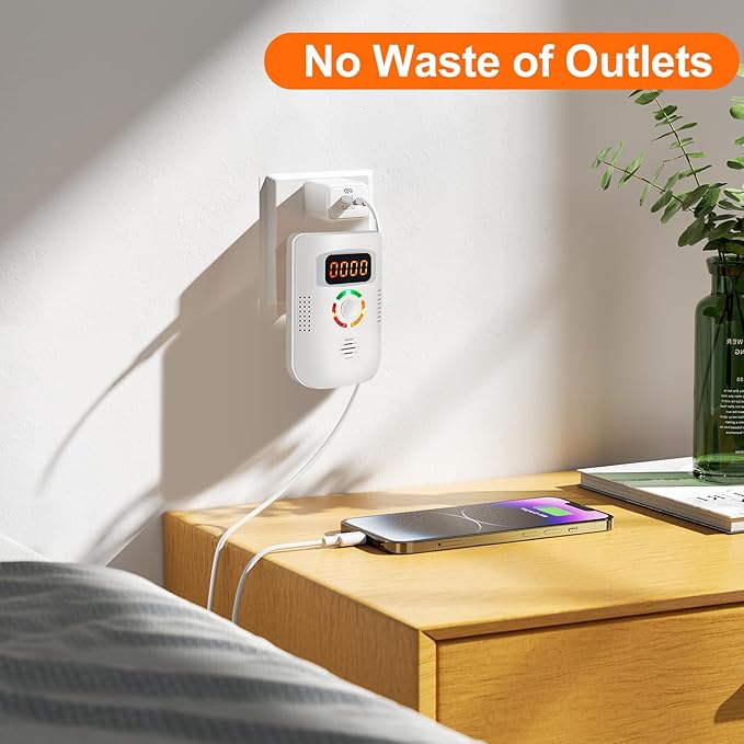 Carbon Monoxide Detectors Plug in Wall ，CO Detector 100-250V AC Power Operated，Portable Travel Carbon Monoxide Alarm with LCD Display Sound Light Warning for Home/Hotel/RV
