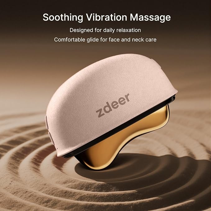 ZDEER LED Red Light Therapy Face & Neck Massager, Electric Heated Gua Sha Facial Sculpting Tool with Vibration, Skin Firming & Lifting Skincare Device, Pink, Includes 2 × 10ml Massage Oil