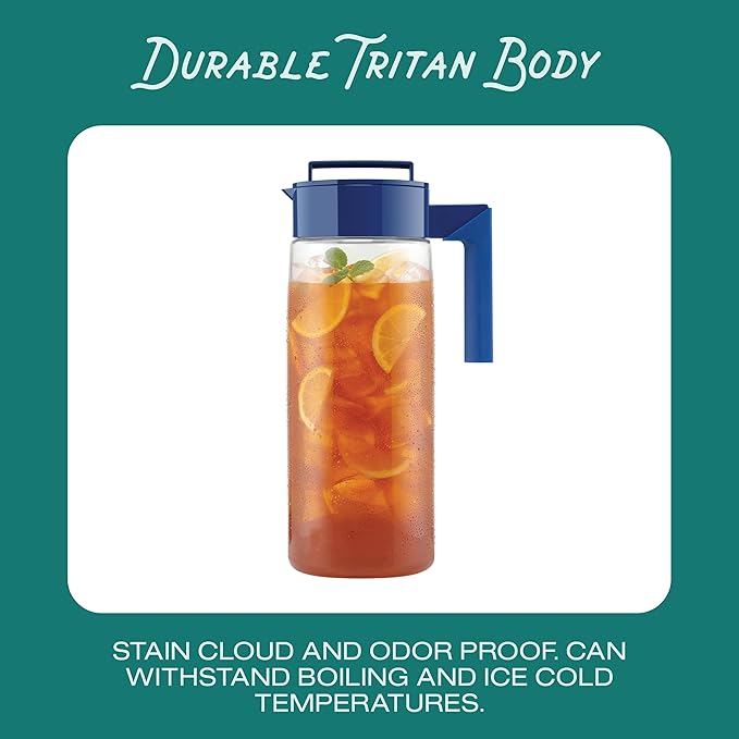 Takeya Airtight Pitcher - Durable BPA-Free Eastman Tritan Odor/Stain-Resistant Leakproof Lid for Iced Tea/Water Easy-Grip Silicone Handle Spill-Free Spout Fridge-Friendly Made in USA 1 Quart/Black