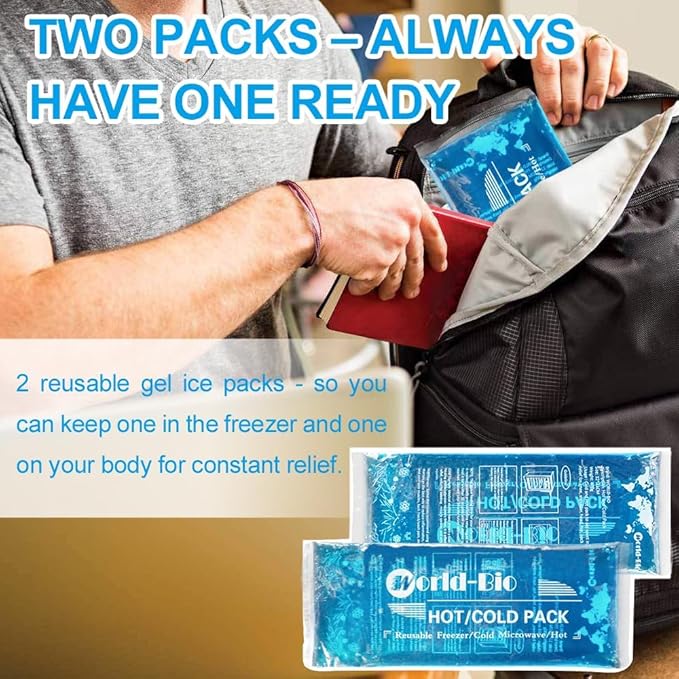 Soft Gel Ice Pack for Injuries Reusable, Flexible Hot Cold Pack for Neck Head Shoulder Knee Ankle Wrist Elbow, Medical Cold Pack for First Aid, Migraines (12'' X 4.7''- 2 Ice Packs)