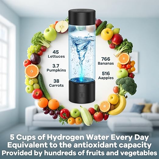 Hydrogen Water Bottle Generator, Portable SPE PEM Hydrogen Water Ionizer Machine, Rechargeable Hydrogen Water Maker for Home Office Travel Fitness Travel Home Office