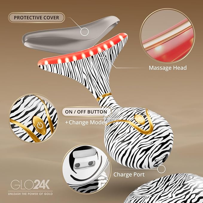 GLO24K Red Light for Face & Neck Beauty Device - 7 in 1 Facial Massager Tool and Neck Care Device for Neckline Care, Face and Neck Massager for Women